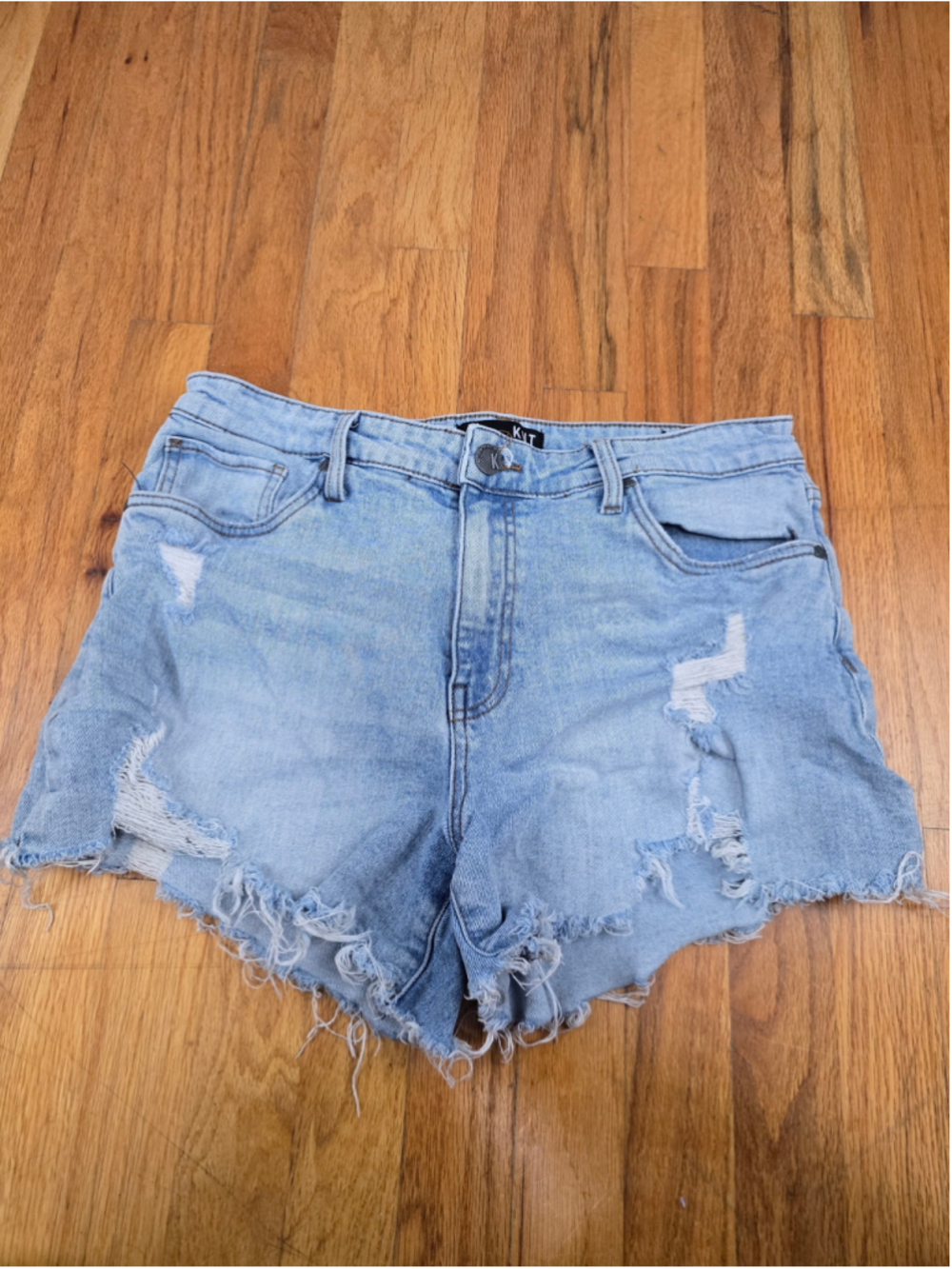 Women's KUT from the Kloth Jean Shorts Size 10 Blue Distressed Denim
